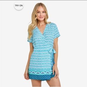 Cabana Life Aruba Blues Wrap romper.  Size Large. Dress in front, shorts in back
